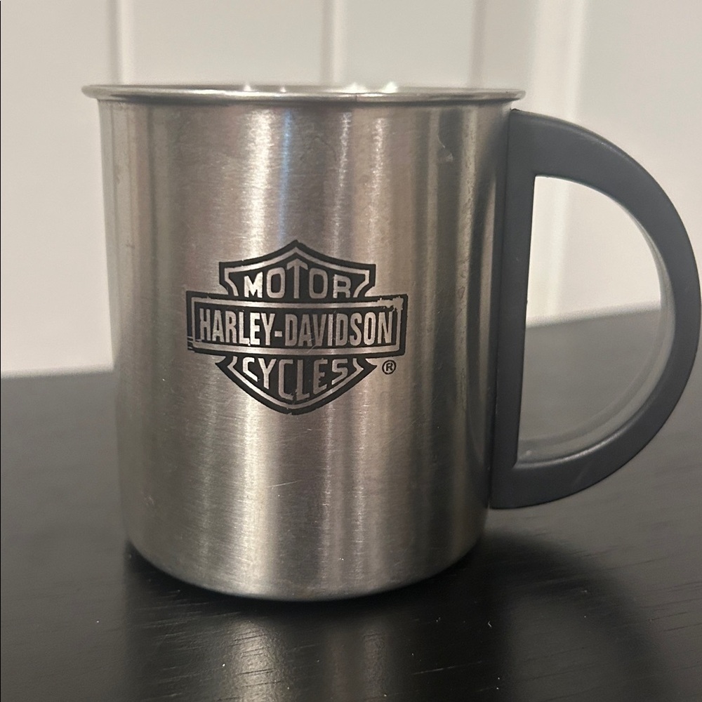 Harley-Davidson Silver Steel Mug with Black Handle and Logo